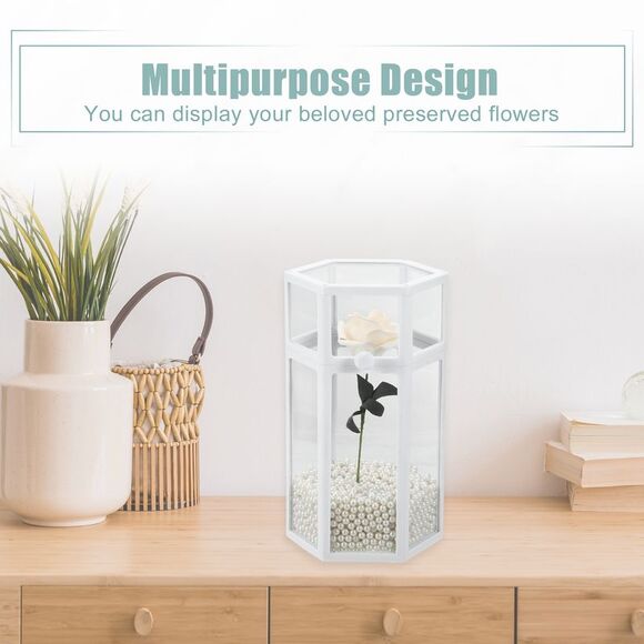 Clear Dustproof Hexagon Makeup Brush Storage Box with Beige Faux Pearl White - Picture 6 of 6